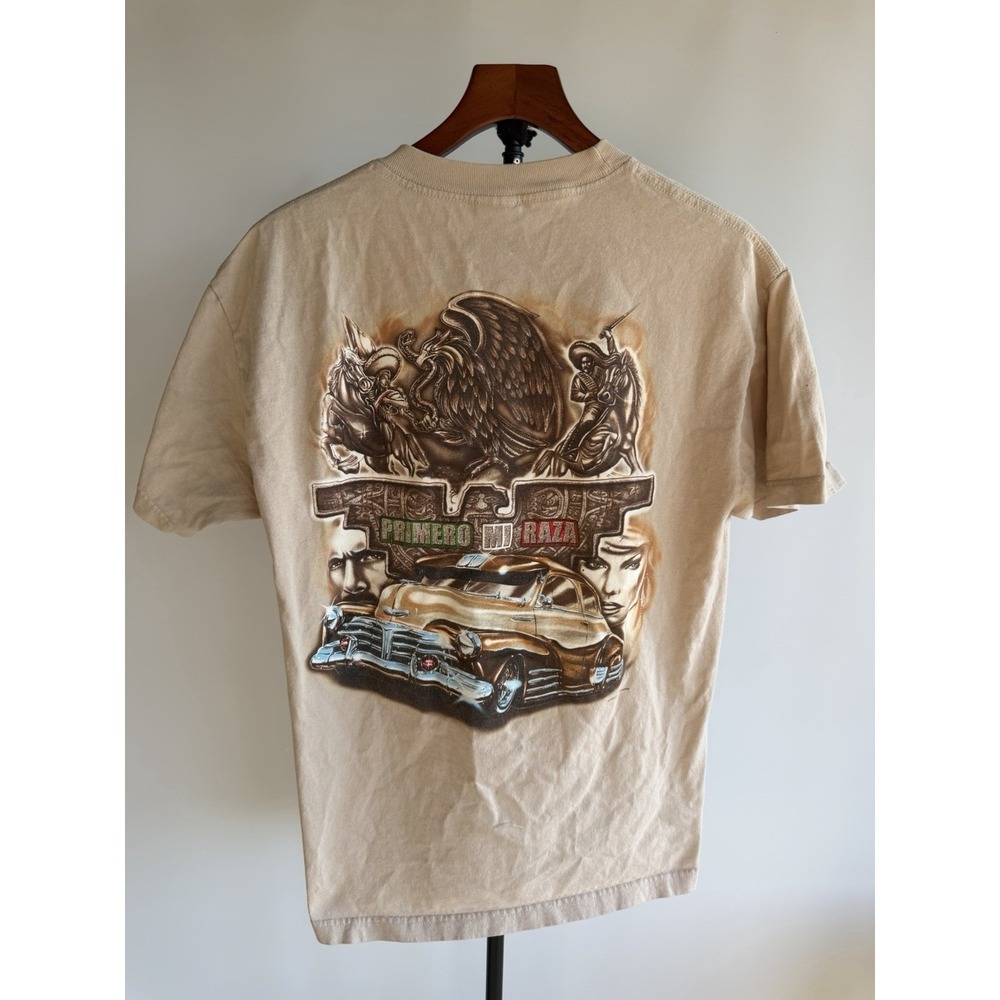 VTG Low Rider Aztlan Shirt Mens L Brown 90s Mexico Chicano Art 2000 Rollin Hard